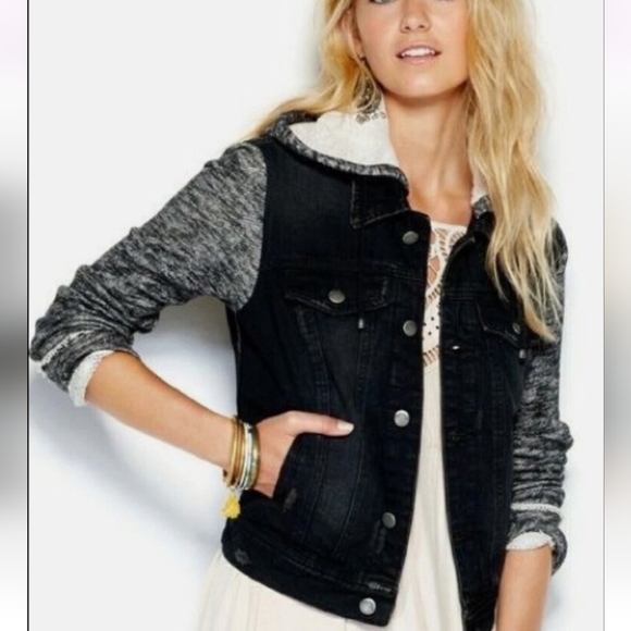 Free People Mixed Media Denim Jacket - Picture 1 of 12